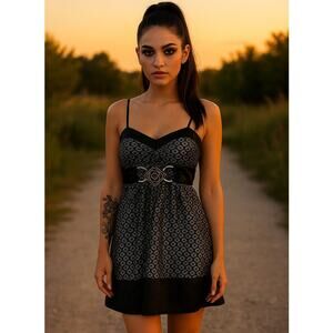 Vintage Wet Seal Minidress Babydoll Y2K Black Silver Goth Whimsigoth Small Fairy